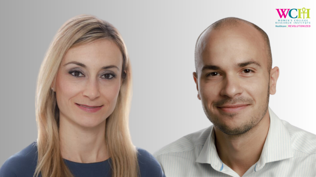 Headshots of Joanne Kotsopoulos PhD (L) Scientist at the Women’s College Research Institute, and Canada Research Chair in Hereditary Breast and Ovarian Cancer Prevention, and Vasily Giannakeas PhD, Cancer Epidemiologist and postdoctoral fellow at the Women’s College Research Institute.